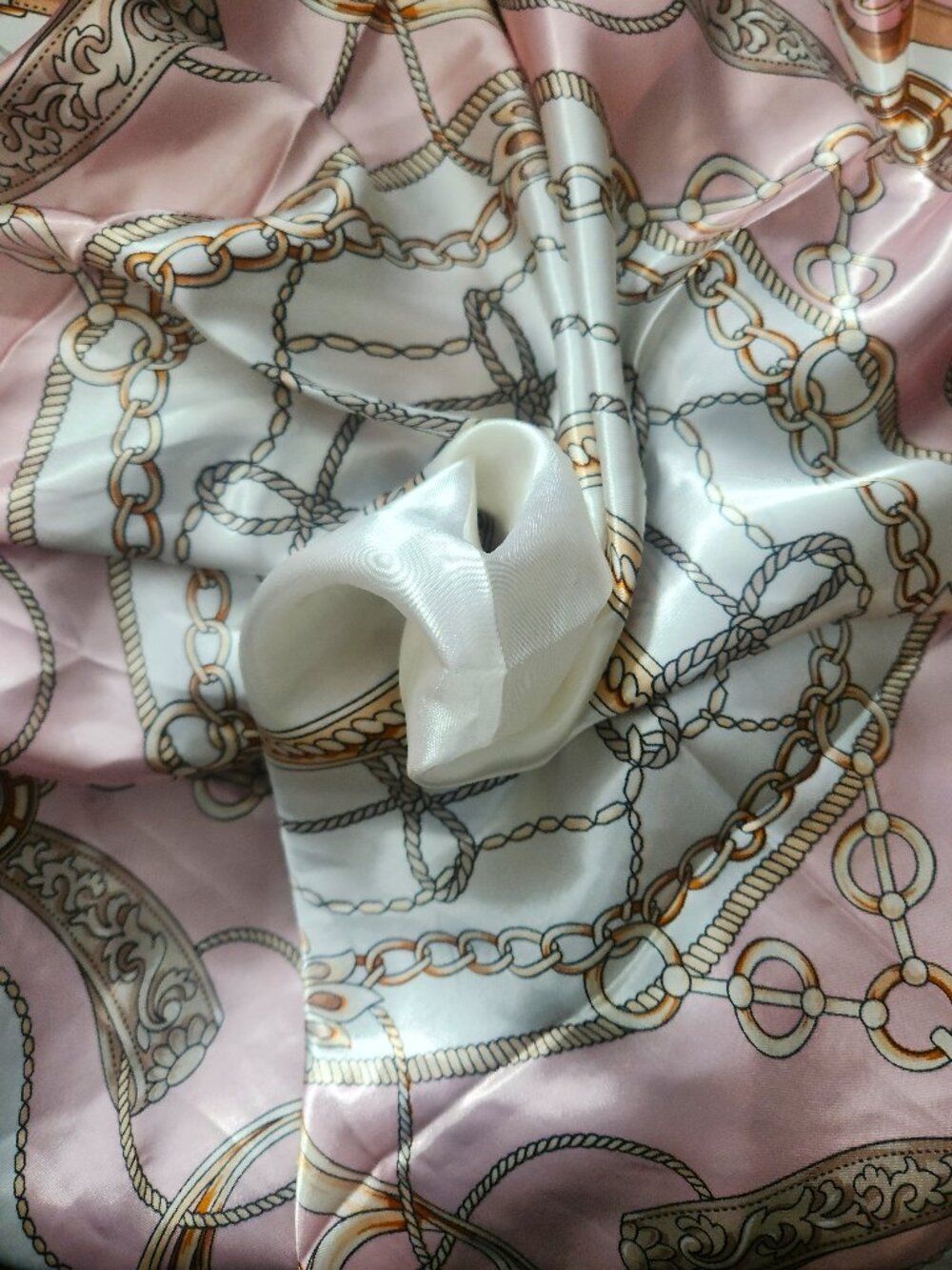 PINK and White Equestrian Poly-Silk 36” Square SCARF by ORNAMENTS